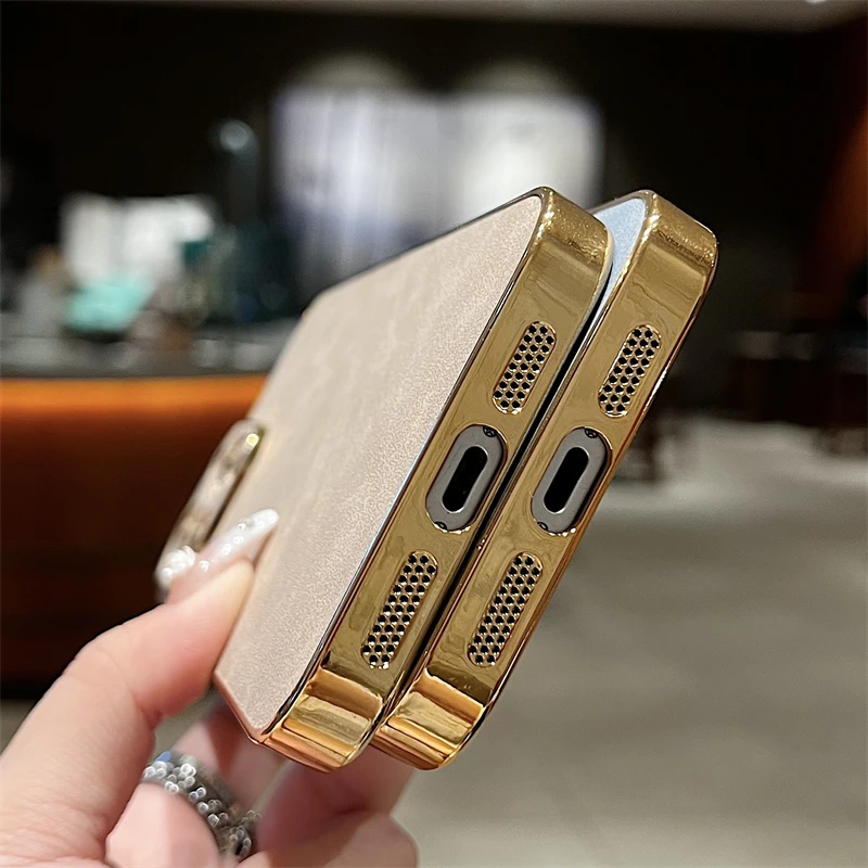 Luxury Sheepskin Leather Texture Phone Case with Electroplated Frame - Shockproof Design