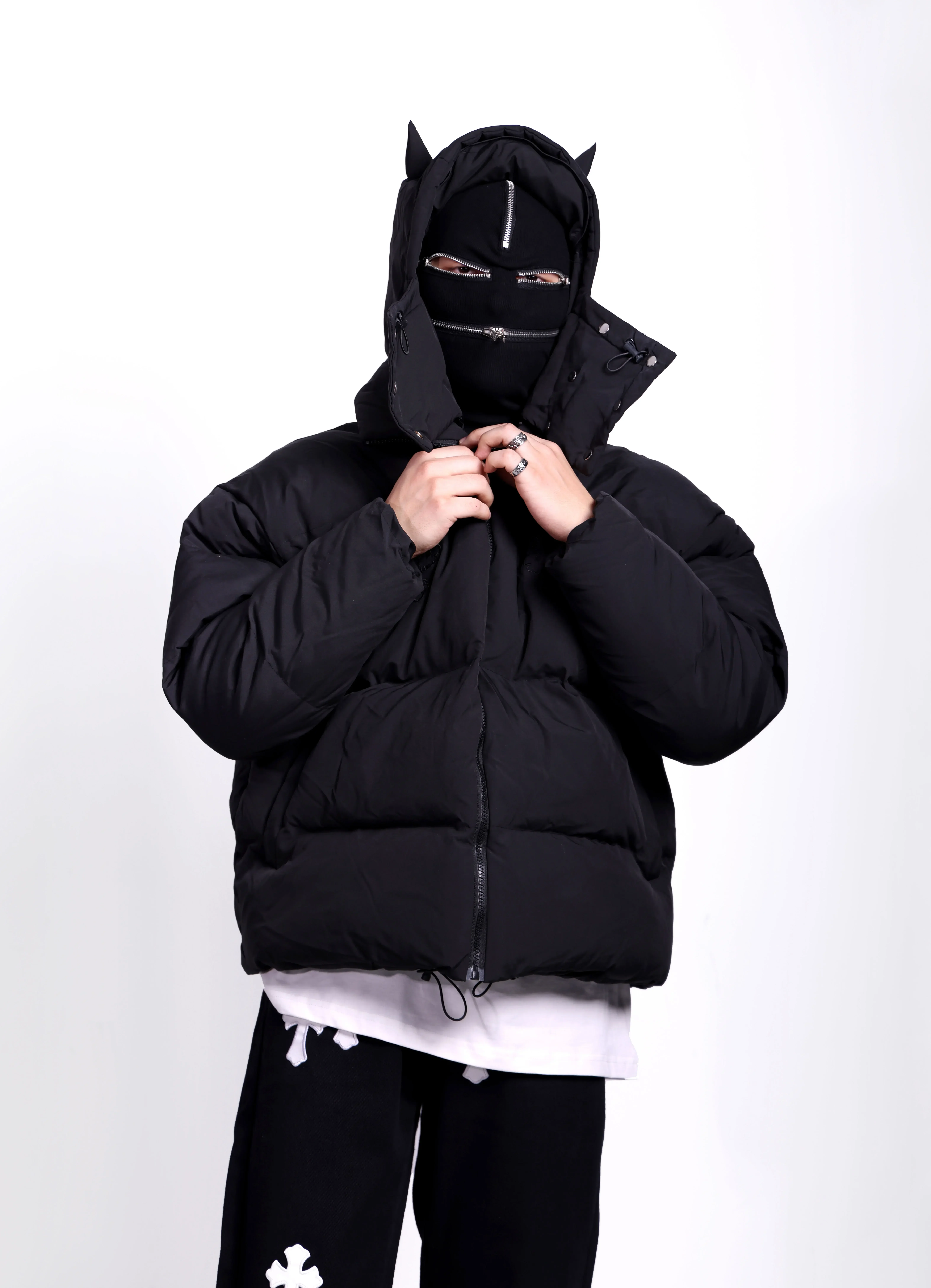 Mens Hip Hop Devil Parka Winter Embroidey Skull Jacket Punk Street Hooded Padded Jacket Y2k Harajuku Warm Thick Coat parka coat parkas coat