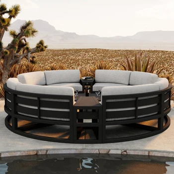 360° Round Outdoor Sofa Set | Deep Grey Aluminum Patio Furniture | Waterproof Garden Balcony Furniture - Image 4