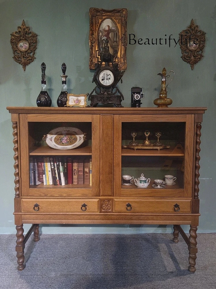 

American-Style Mid-Ancient Double-Door Sideboard Cabinet Household Solid Wood Curio Cabinet