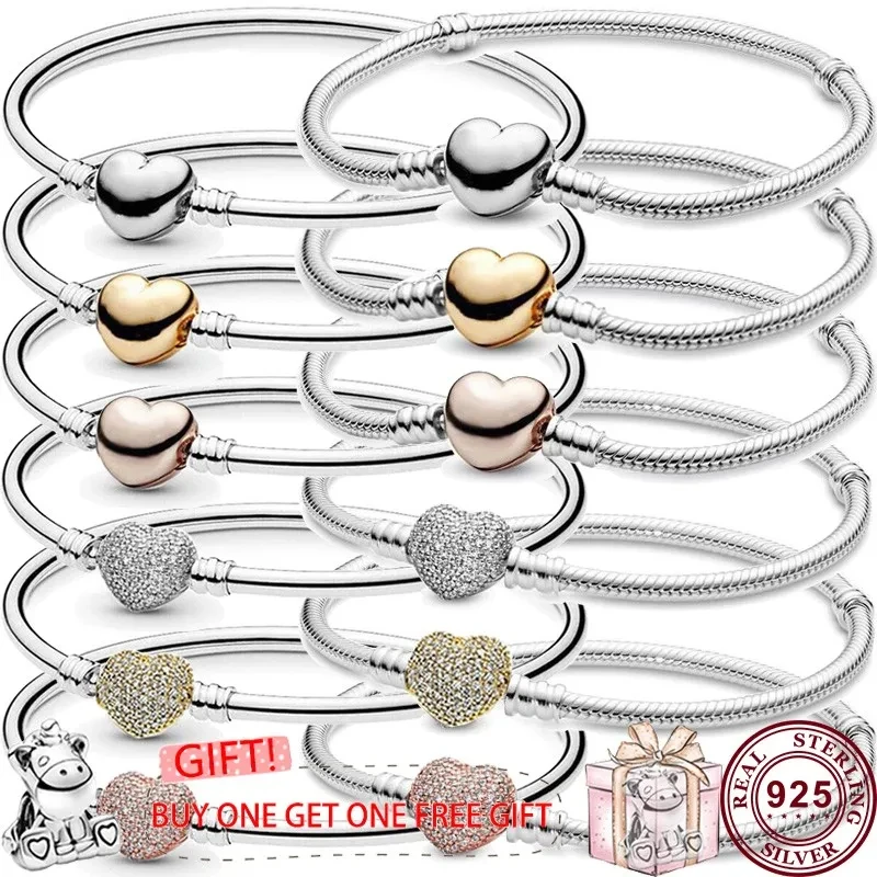 High Quality Original 925 Sterling Silver Brilliant Love Heart Snake Women's Classic Sign Bracelet Wedding DIY Charm Jewelry stainless steel table number holder stand heart shaped place card holder wedding seating labels clips menu sign holder stand