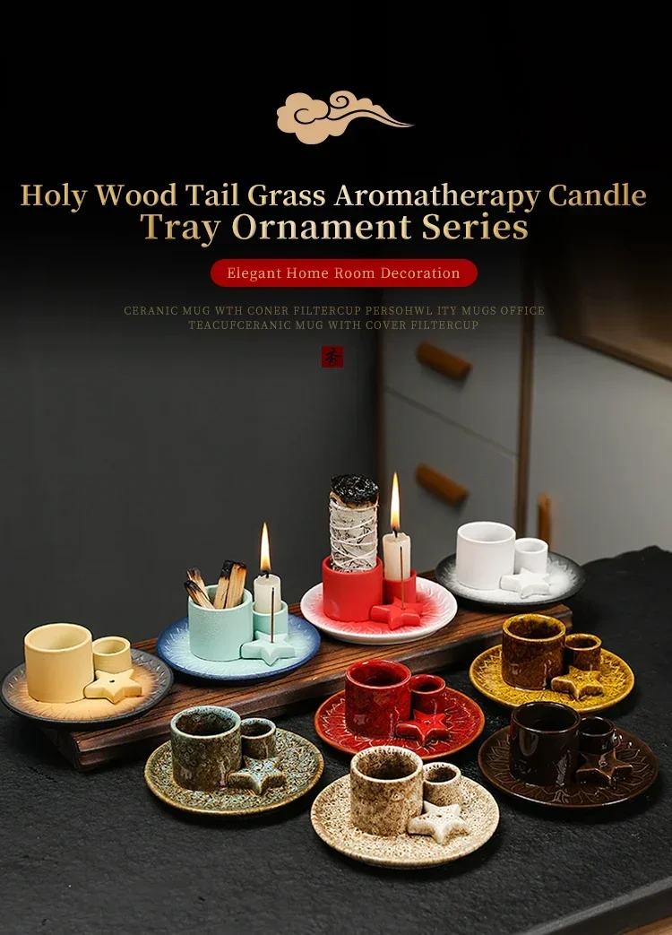 Description Picture 2 of item1pc Ceramic Incense Burner Set - 4-in-1 Handcrafted Incense Stick & Palo Santo Holder with Smudging Tray, Elegant Bohemian Decor