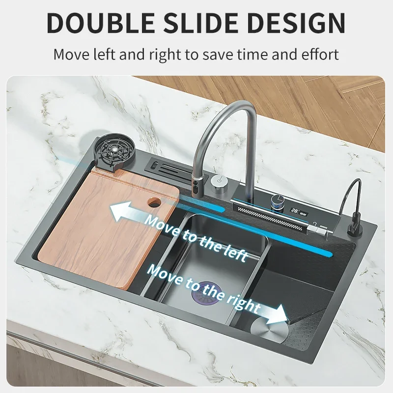 Stainless steel sink for kitchen sink smart black nano waterfall sink multifunction Washbasin large Dishwasher kitchen accessory