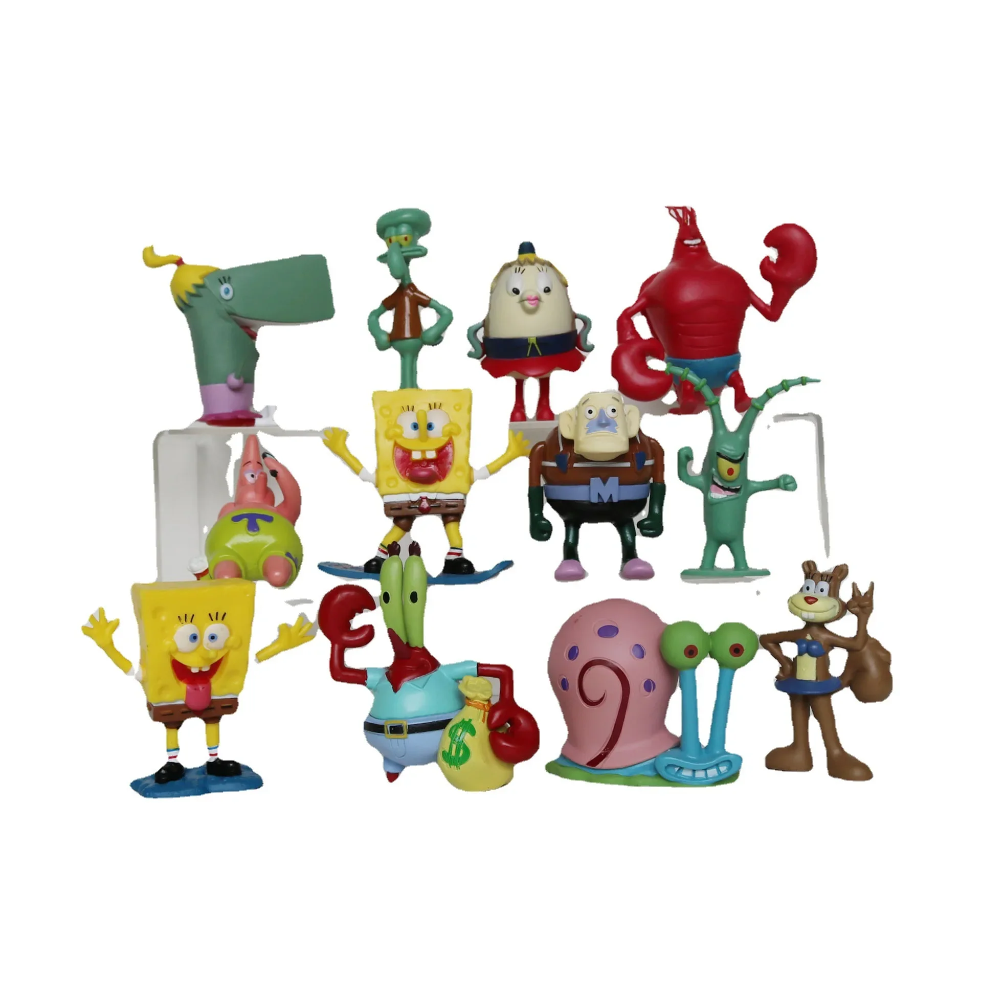 12Pcs Spongebobs Anime Action Figures Cartoon Mini Dolls Fish Tank Decoration Landscaping Aquarium Accessories Birthday Gift Set