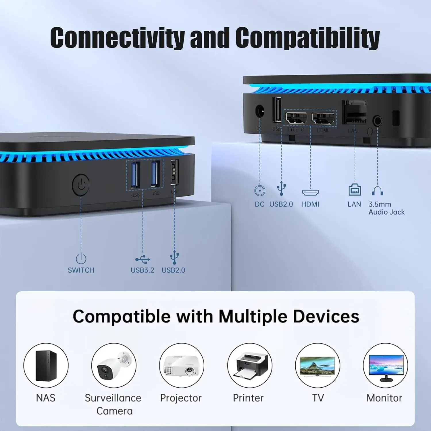 ACEMAGIC AK1PLUS Mini PC - Intel Pentium N5030 Mini PC - 8GB LPDDR4 256GB PCIe M.2 SSD - Mini Computers(4C/4T,Tot 3,1 GHz) - Desktop Computer - WiFi5 - BT4.2