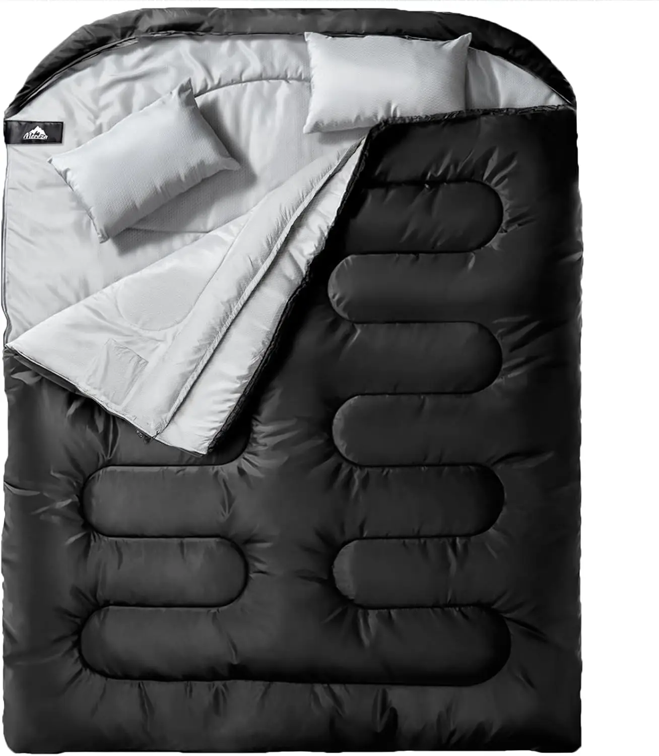 Double Sleeping Bag for Adults Mens with Pillow, XL Queen Size Two Person Sleeping Bag for All Season Camping Hiking Backpacking