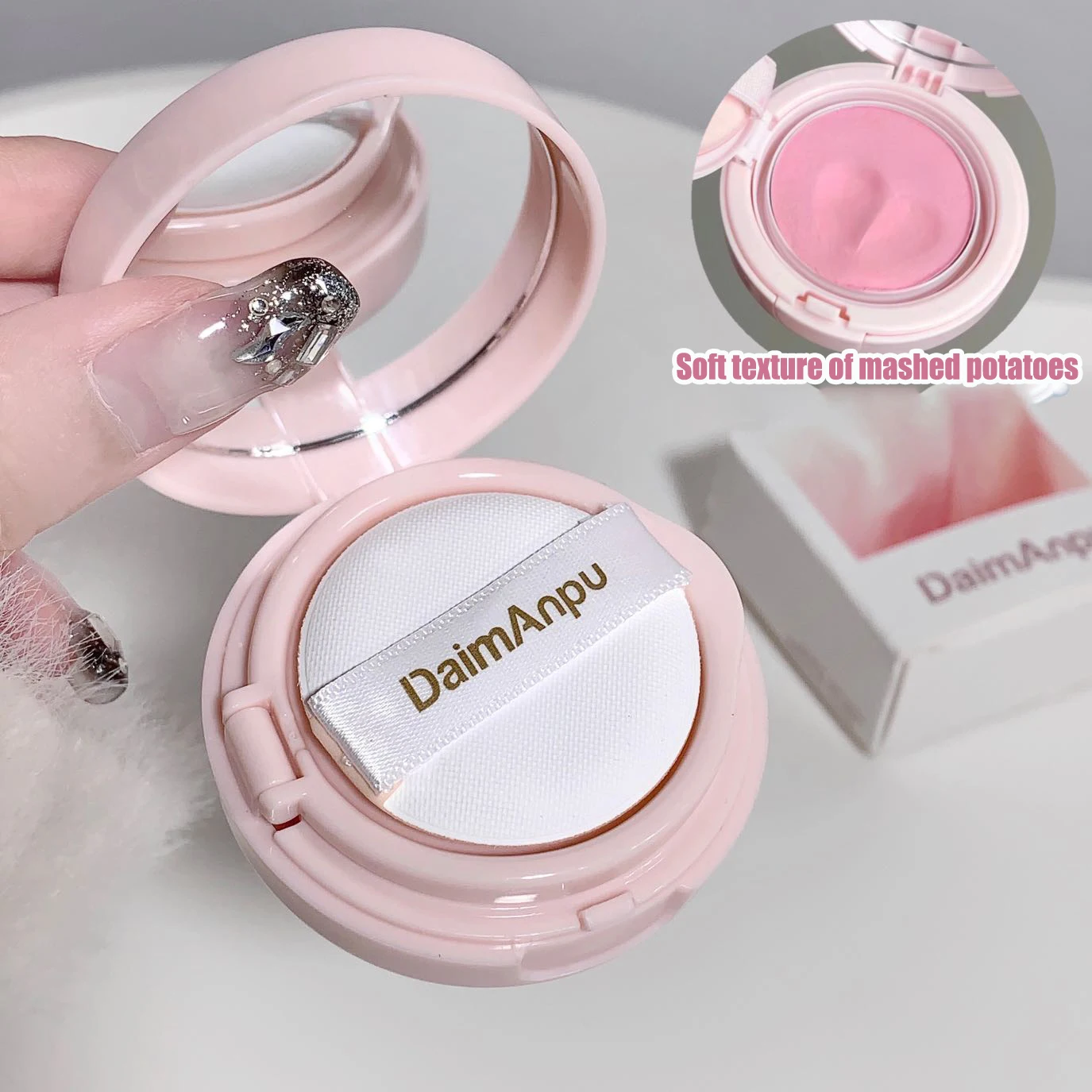 Monochrome Blue Blusher Shadow Cream Mashed Potatoes Texture Cheek Blush Natural Multi-purpose Eye Shadow Mud With Cushion Puff facial blusher,monochrome blush,blush cream,cream blusher