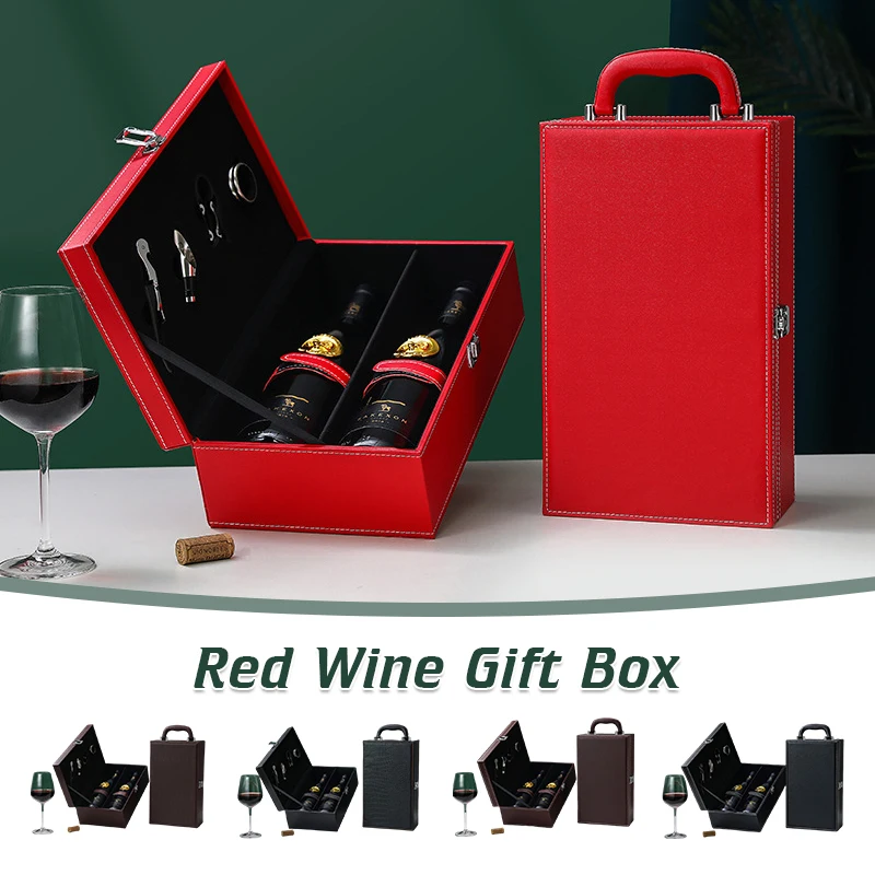 

Винтажная коробка для винных бутылок, кожаная окантовка, роскошный держатель для бутылок для 1-2 предметов, для хранения красного вина, шампанского, ручка для переноски, Рождественская подарочная коробка