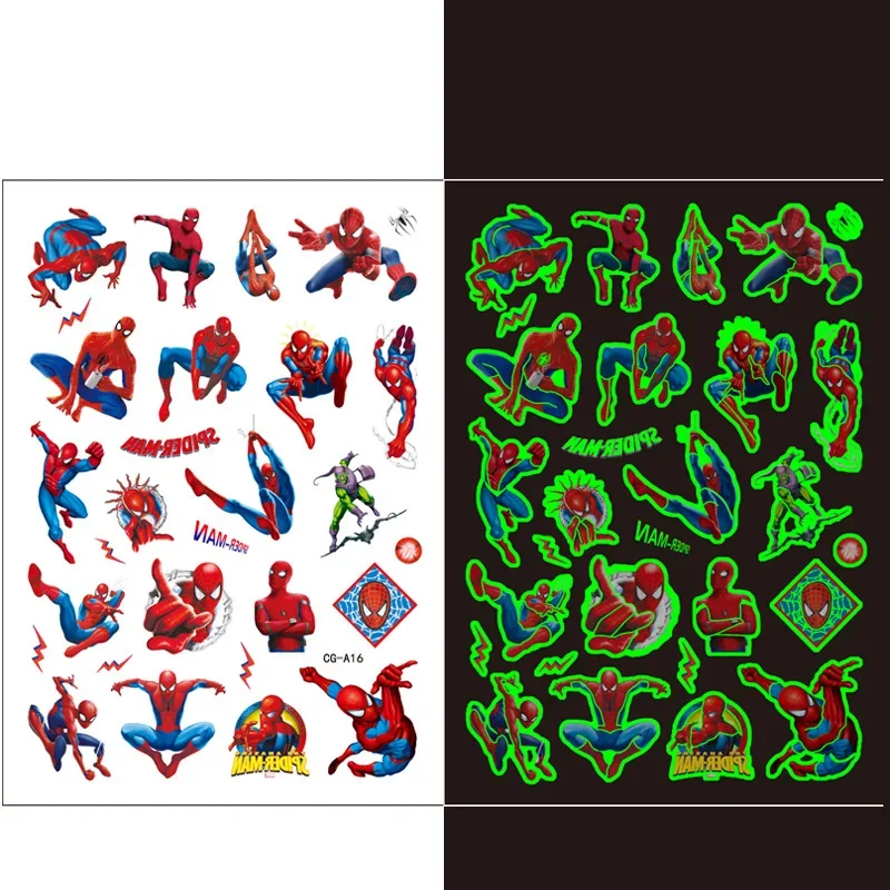 Marvel Luminous Tattoo Sticker bambini Arm Face Glowing Tattoo bambini Body Tattoo SpiderMan Sticker