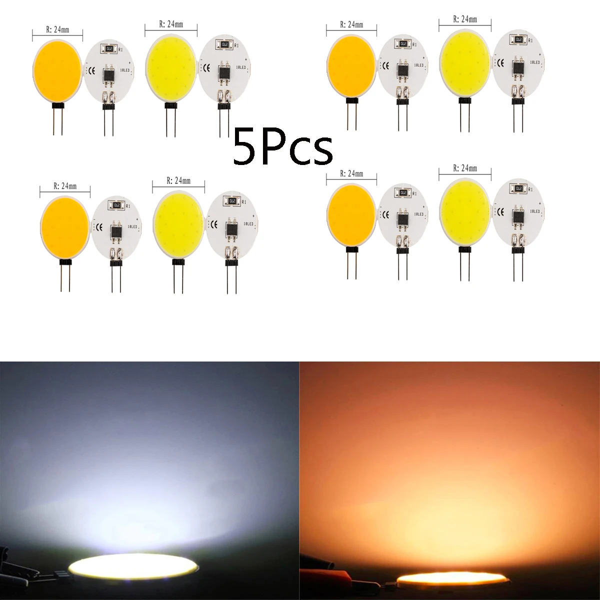 핫 5X G4 COB LED 램프 라이트 칩 스포트라이트 전구, 할로겐 라이트 교체, 순수 따뜻한 흰색 조명 장식 램프 전구, 1.5W DC12V