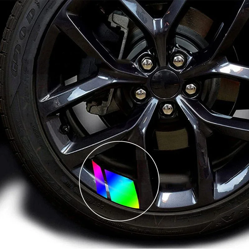 Reflective Car Wheel Rim Stripe Decal Set - 4 Piece Racing Style Exterior Accessory Pack