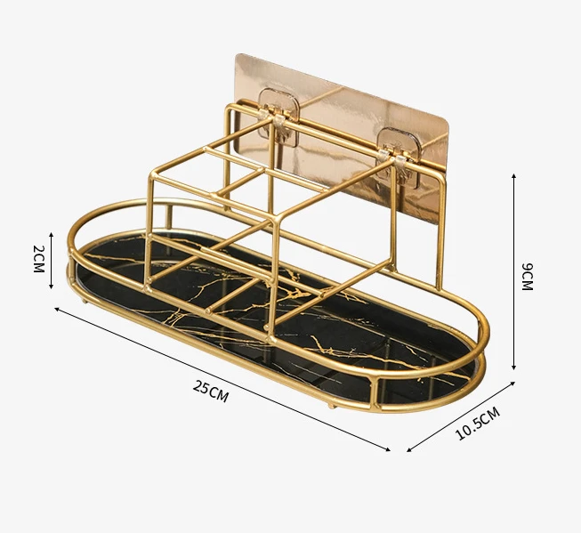 Glass Metal Toothbrush Storage Tray Bathroom Wall Mounting Rack Gold Plated Marbled Storage Tray Home Decor Bathroom Accessories