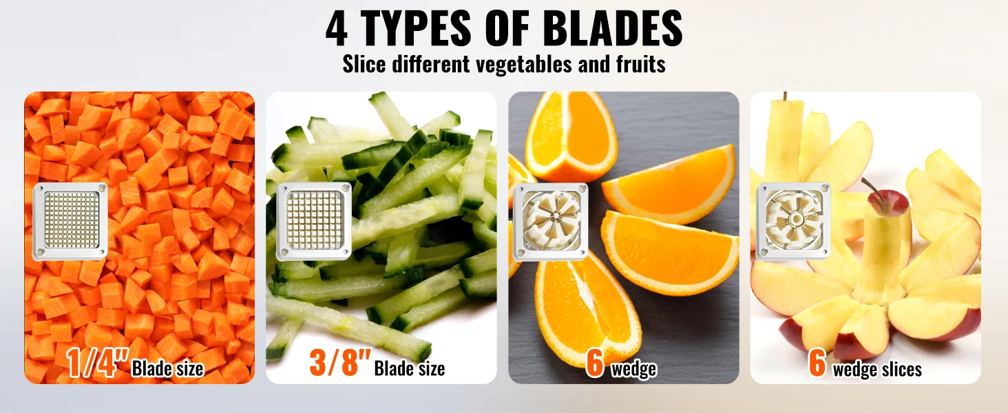 Description Picture 2 of itemCommercial French Fry Cutter with4 replacement blades, 1/4 inch and 3/8 inch blade simple tray and handle