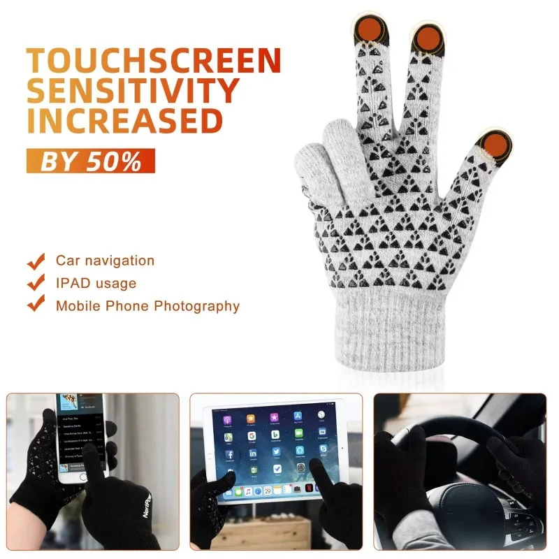 Winter Warm Touch Screen Gloves Waterproof Non-slip Thickened Knitted Gloves Suitable for Outdoor Driving Cycling and Skiing 3