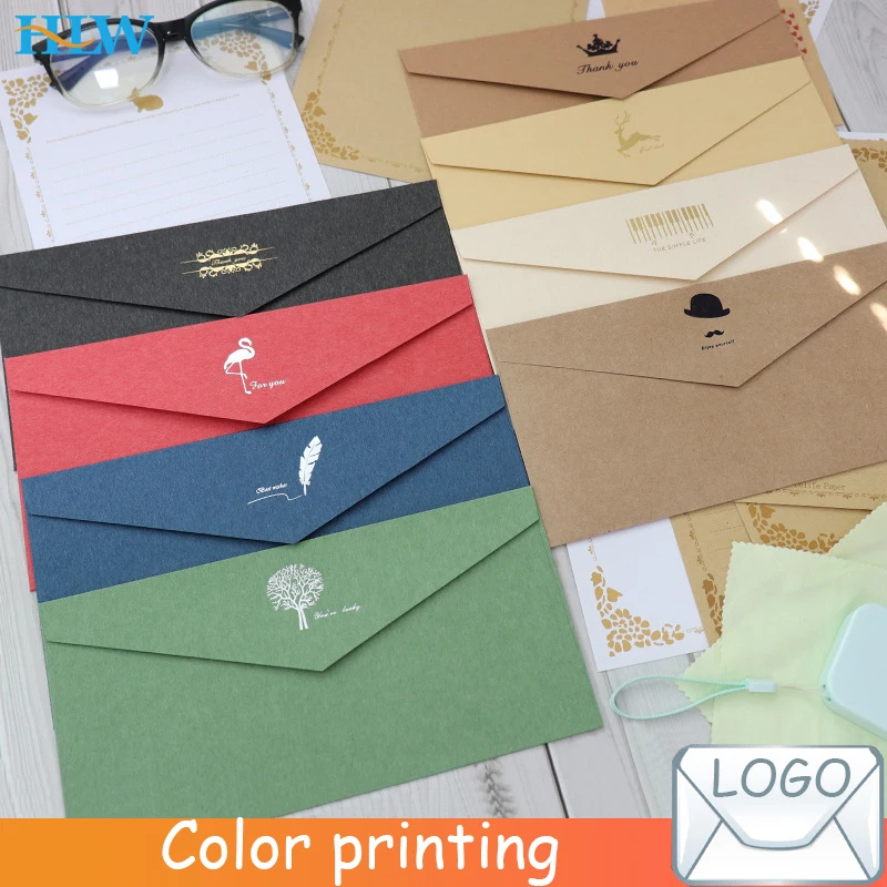 10pcs/lot Vintage Gold Envelopes for Invitations Kraft Paper Gift Card Window Envelope Wedding Letter Set Mailer Stationery