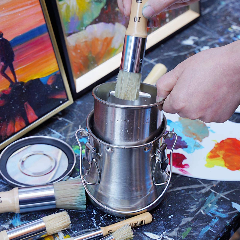 Paint Brush Cleaner and Holder - Airtight Stainless Steel Brush Washer for Painting with Removable Porous Filter (Large) 5