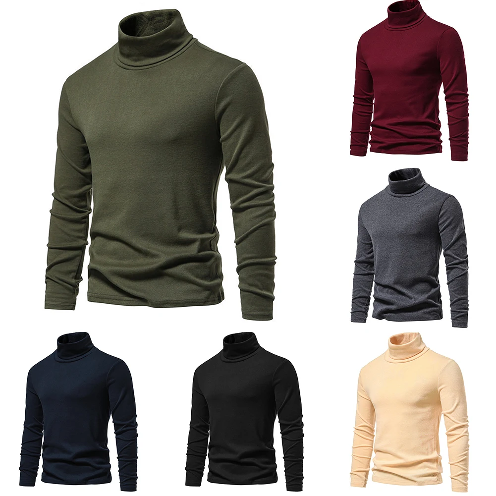 Autumn Men Turtleneck Sweater Fashion Basic Jumper Knitted Pullover Top Long Sleeve Shirt Solid Color Male Clothing