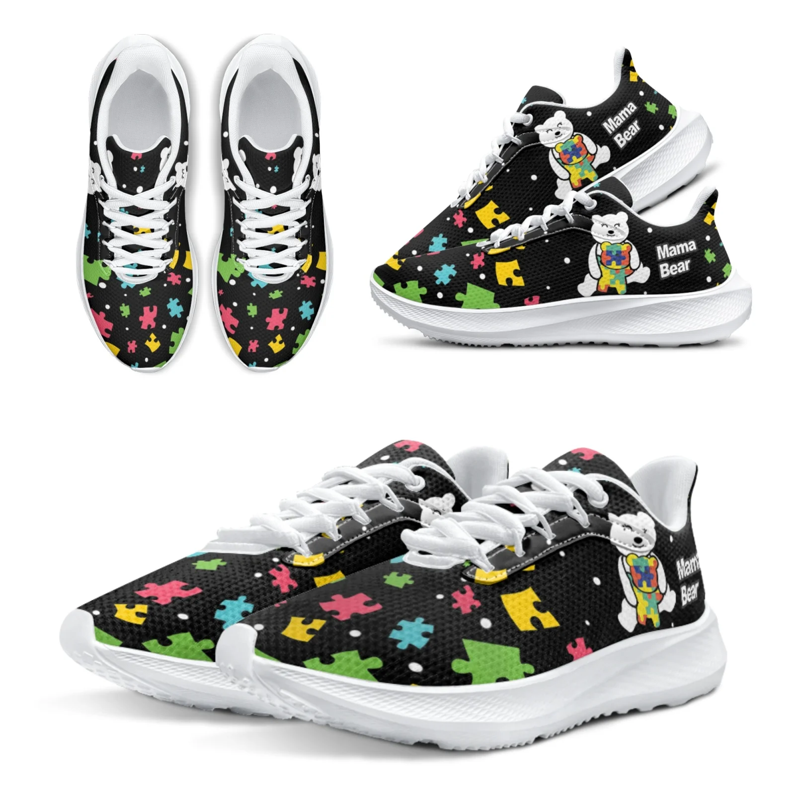 

INSTANTARTS Autism Awareness World Running Shoes Gift For Women Cute Cartoon Bear Casual Sneakers Nurse Bear Women's Shoes