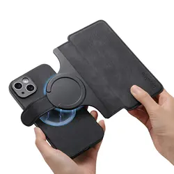 Leather Phone Case with MagSafe Wallet Cover for Xiaomi Civi 2 (Black)