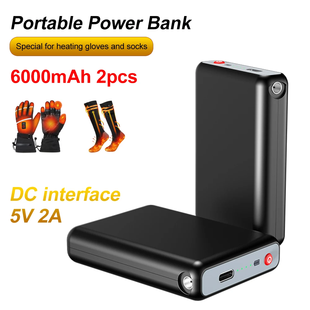 portable power bank 2pcs portable power bank 5V/2A DC output mini jump starter charger external battery pack for heating vest jacket gloves socks