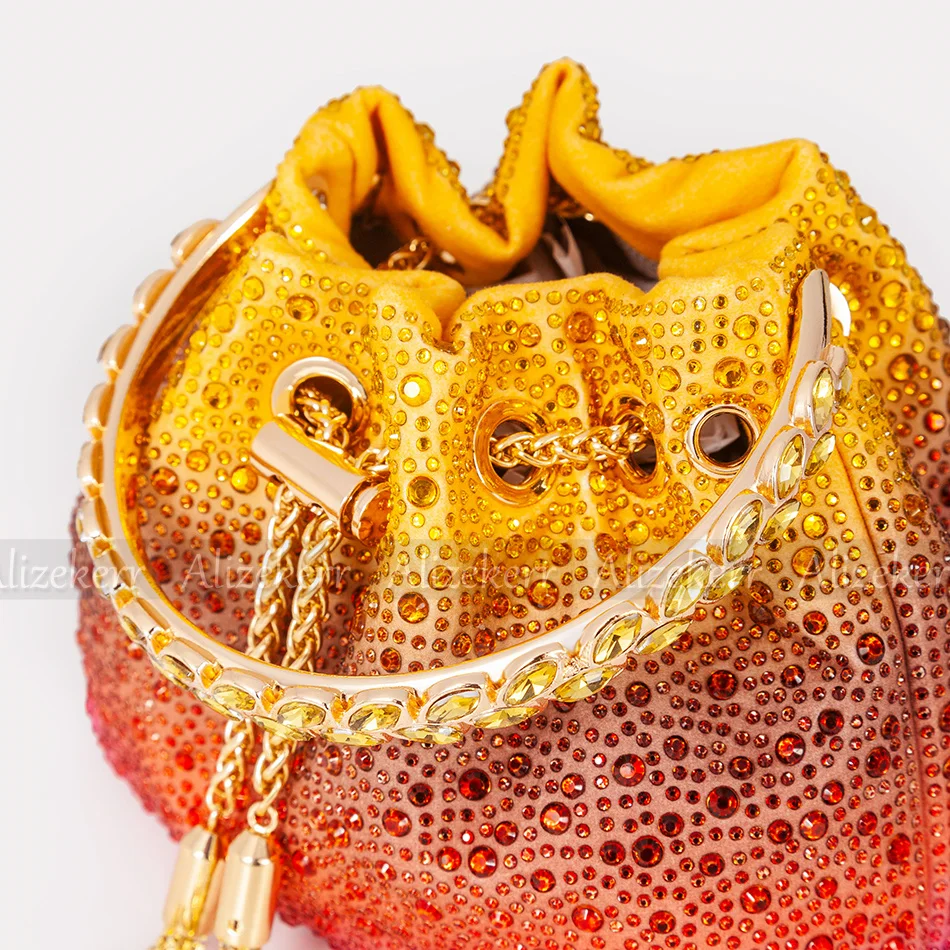 Handbag, Bucket, Tassel, Diamond, Colorful Women's New Round Metal Handle, Crystal Handbag, Bride's Wedding Party, Women