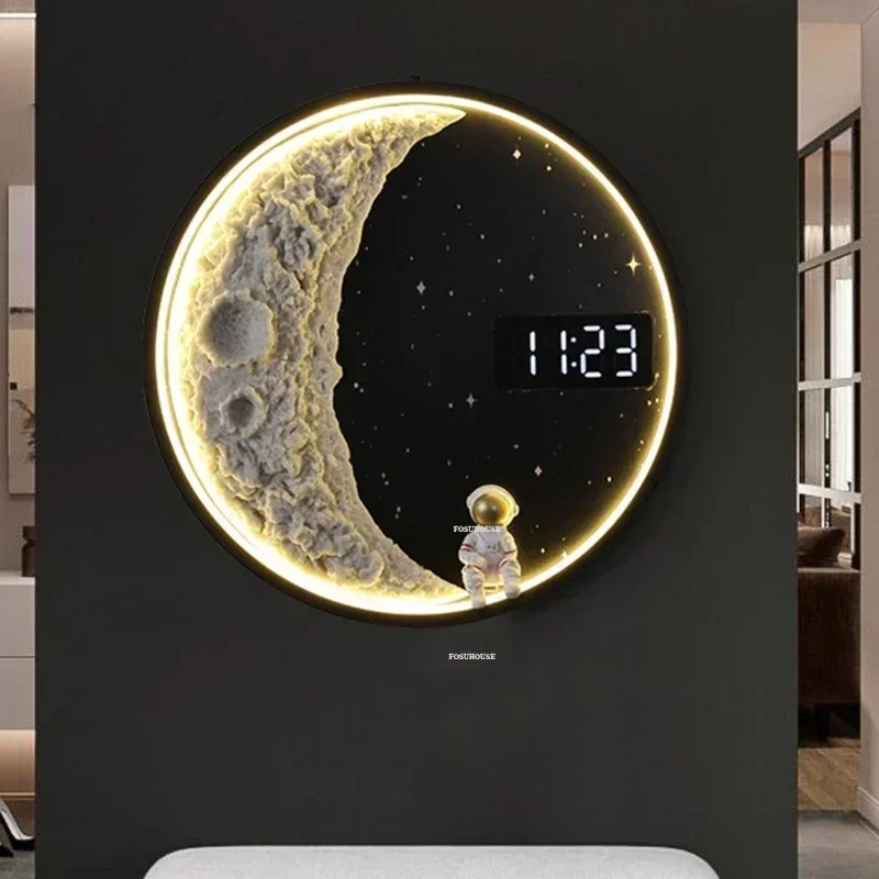 Modern Moon Wall Lamp Creative Home Decor with Clock Room Decoration Hanging Decorations Simple Bedroom Bedside Atmosphere Lamp 3