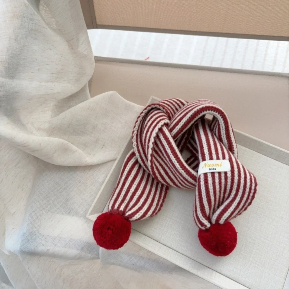 New Stripe Knitted Scarf Windproof Cold Proof Keep Warm Blanke Colorful Pom Pom Neck Warmer Winter