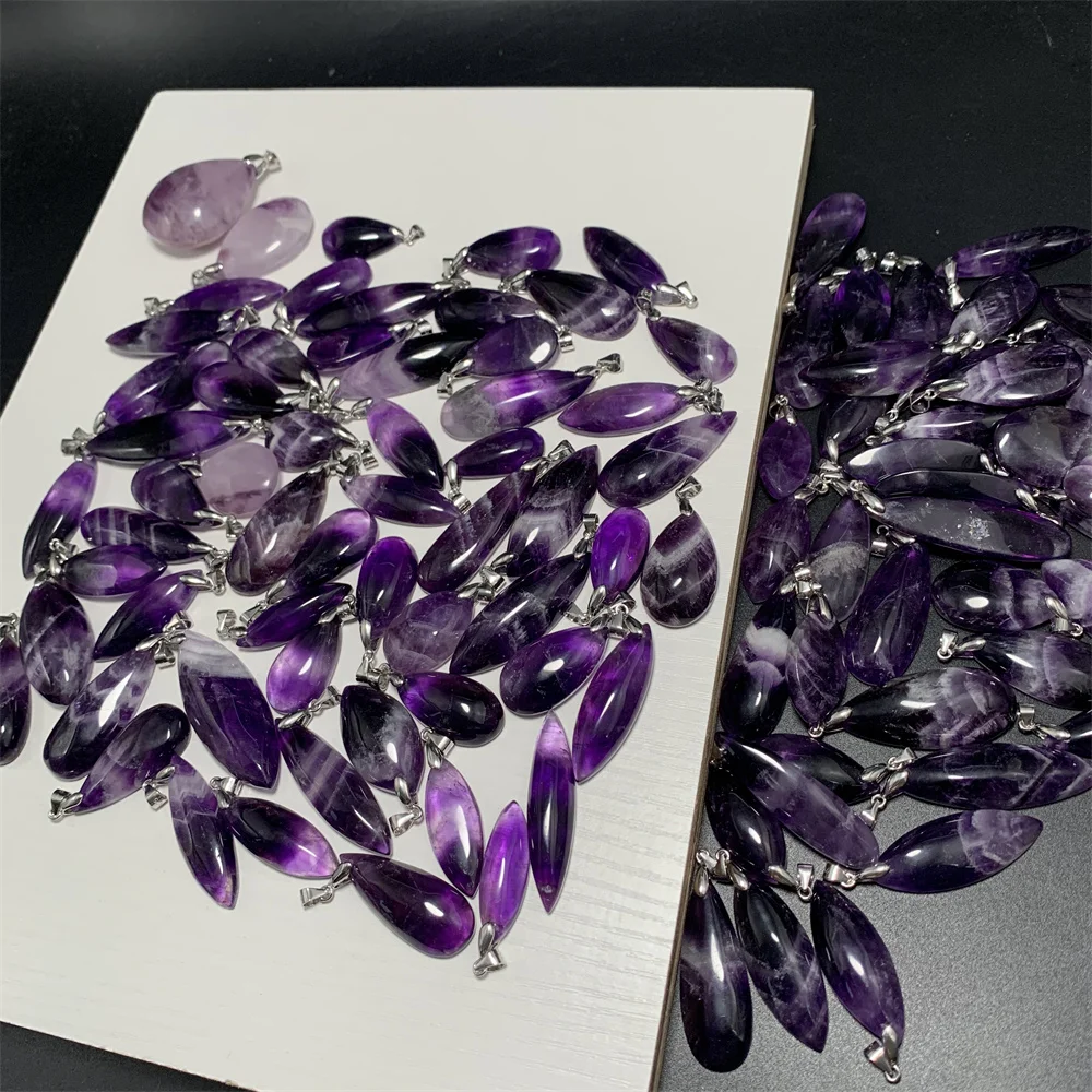 Natural Amethyst Necklaces Women Men Purple Crystals Pendants Water Drop Beads Horse Eye 925 Silver,pendant necklace