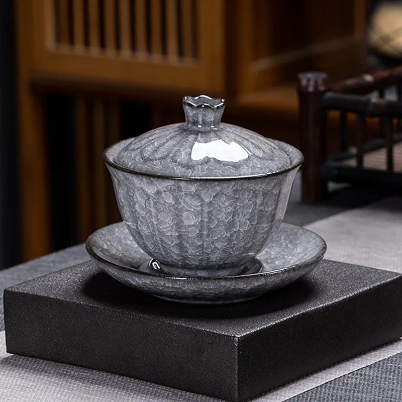 

Jingdezhen Ceramic Gaiwan High Quality Ice Split Glaze Tea Set Sancai Tea Bowl Handmade Chinese Tea Infuser Tea Cup with Lid