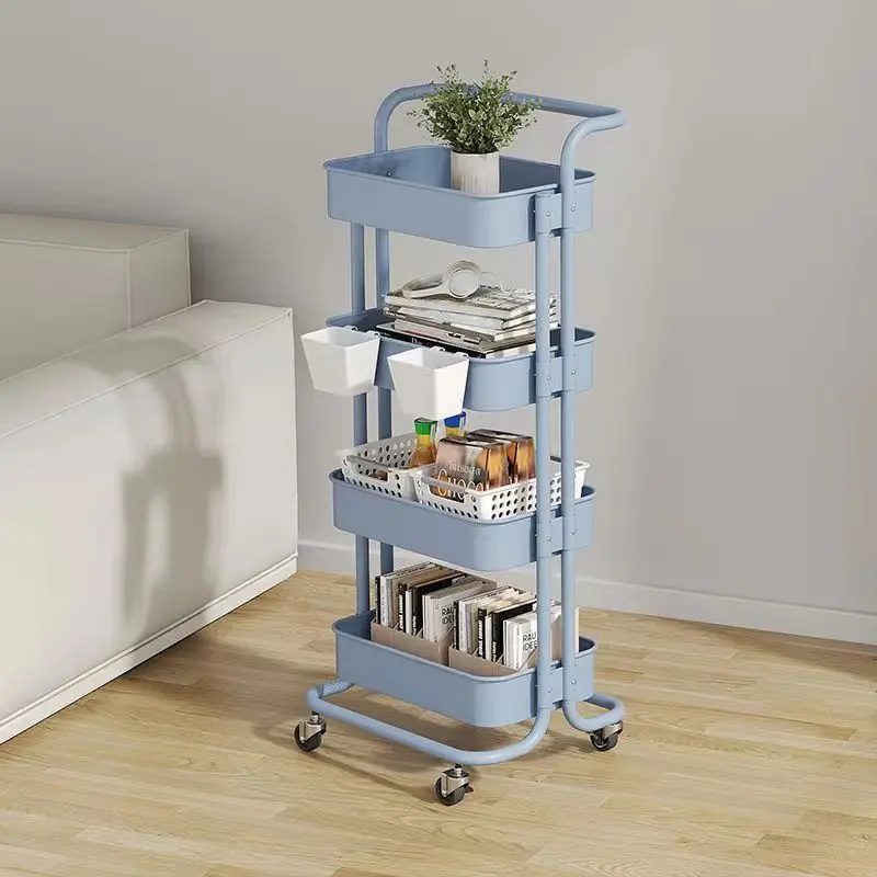 3/4 Tiers Stainless Steel Storage Rack Trolley Kitchen Bathroom Bedroom Multi Storey Snacks Storage Rack with Wheels Organizer