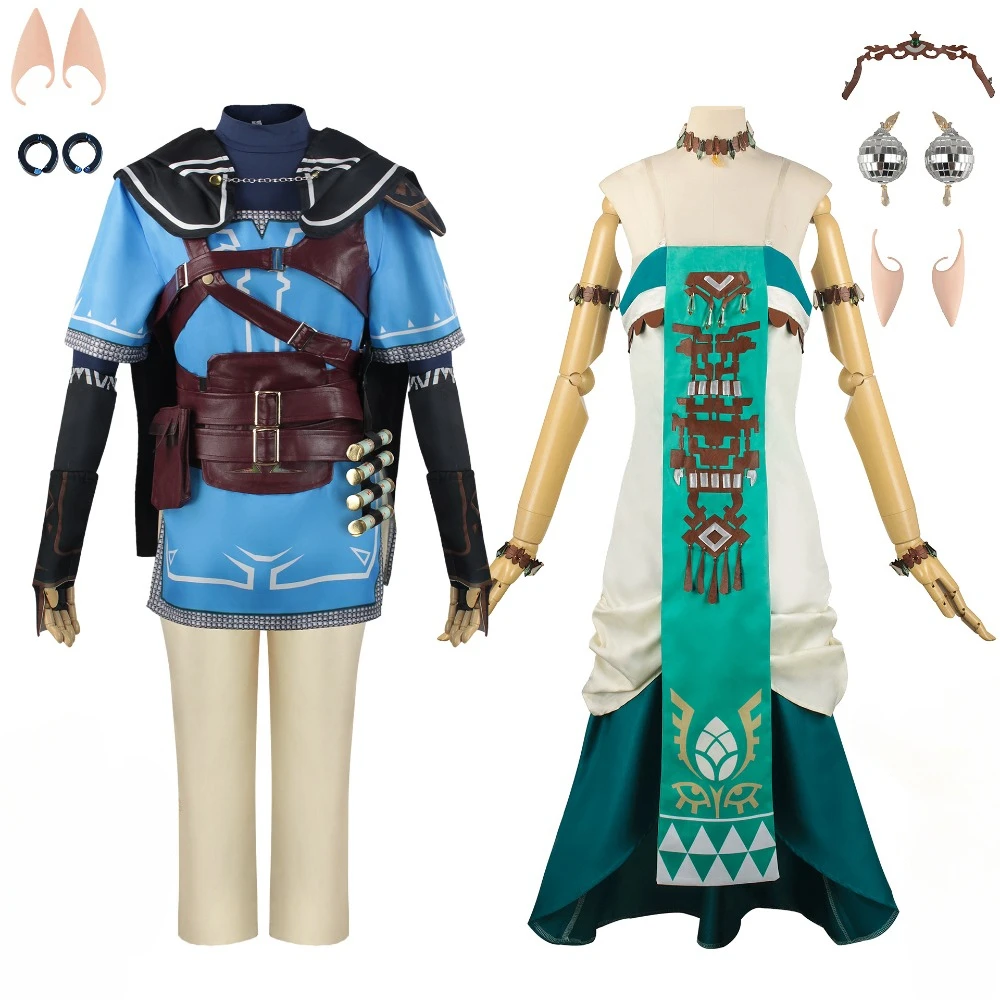 

Game Loz Link Cosplay Costume Tops Pants Elf Ears Accessories Full Set Princess Role Play Dress Suit Halloween Carnival Party