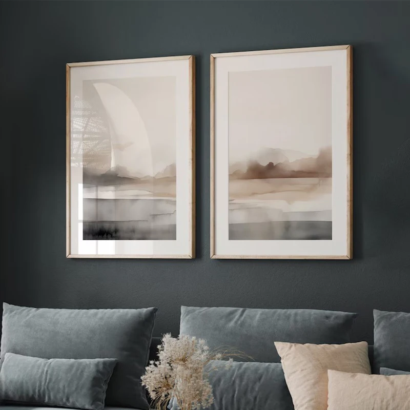 Quadro su tela senza cornice, stile scandinavo, con paesaggio neutro ad acquerello, linea astratta, minimalista, per decorazione murale, casa e camera da letto - immagine 2