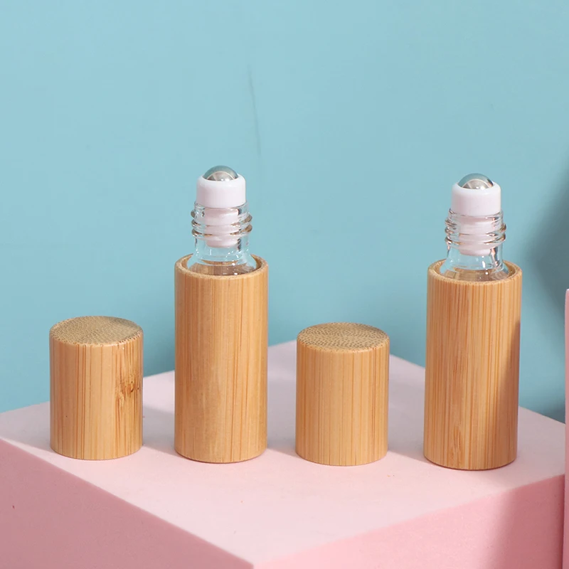 5Ml Essential Oil Roll-On Bottle Natural Bamboo Refillable Empty Essential Oil Perfume Fragrance Scent Steel Roller Ball Bottle
