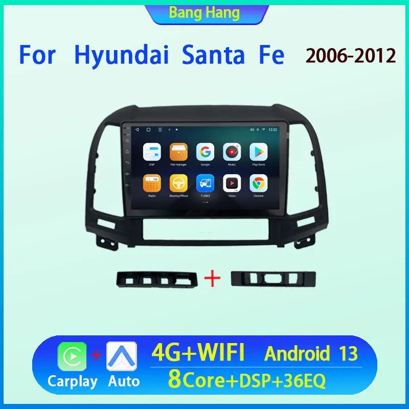 Autoradio Android pour Hyundai Santa Fe, 2006-2012, Limitation, Lecteur Vidéo, Navigation GPS, Stéréo, Carplay, Auto, 4G, WiFi, 2Din 1