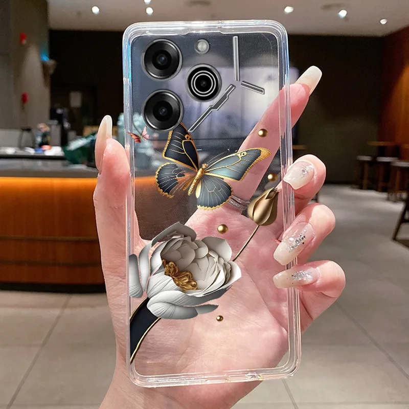 Luxury Butterfly Flowers Transparent Soft TPU Phone Case