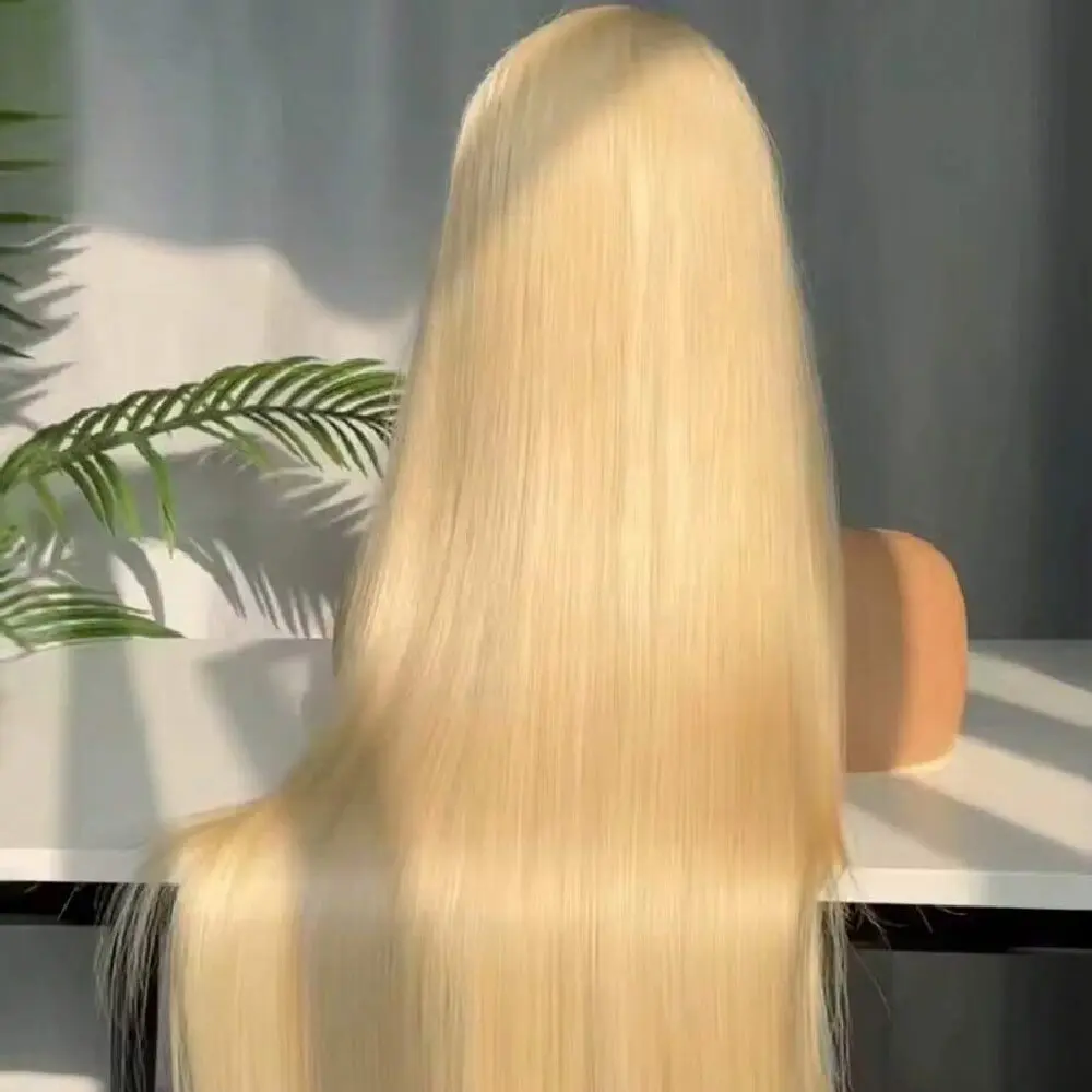 Parrucca di capelli umani biondi 613 da 32 pollici, liscia, realizzata a macchina, densità 250, capelli umani brasiliani con frangia per donna - immagine 3