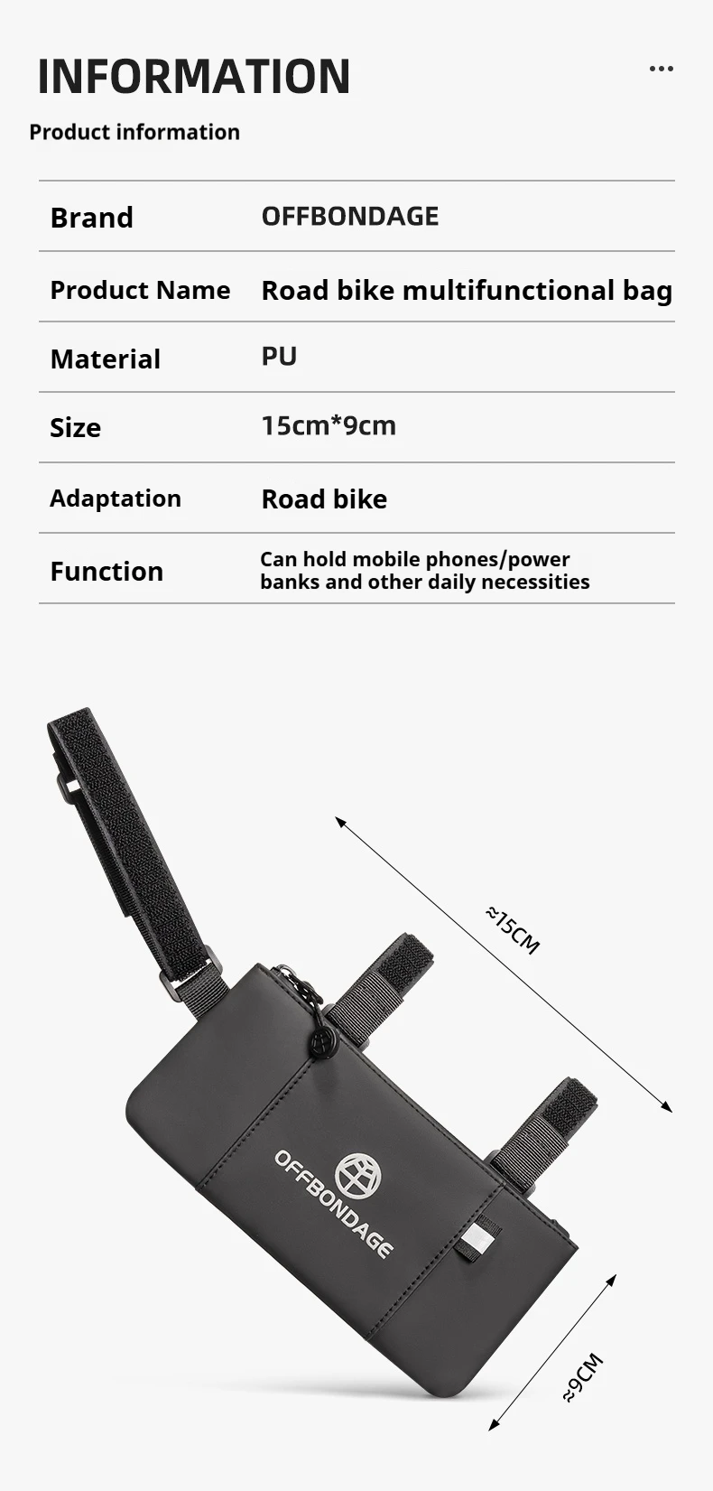 OFFBONDAGE Fahrradtasche Oberrohrtasche Seitentasche Reittrage Elektrofahrrad Radfahren Rennrad Mountainbike Fahrradzubehör – Detail 2