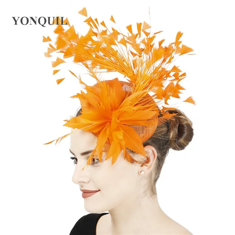 Feathers Hats Sinamay Fascinators Chapeau Women Hair Fedora Accessory Ladies Party Tea Race Headwear Clips