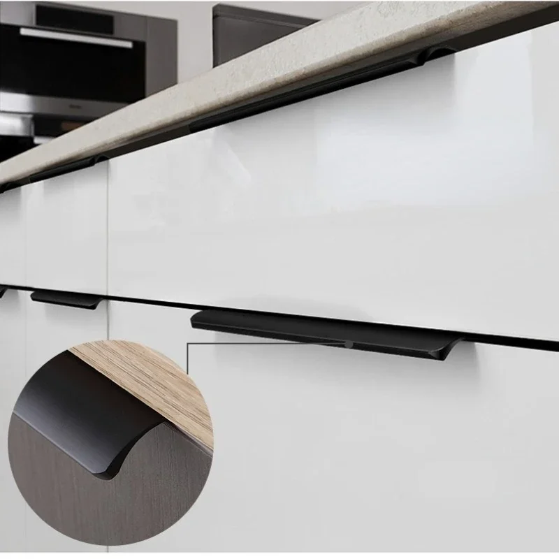 Door Handles 1200mm Black Silver Gold Aluminum Alloy Arc Cabinet Drawer Invisible Long Wardrobe Edge Sealing