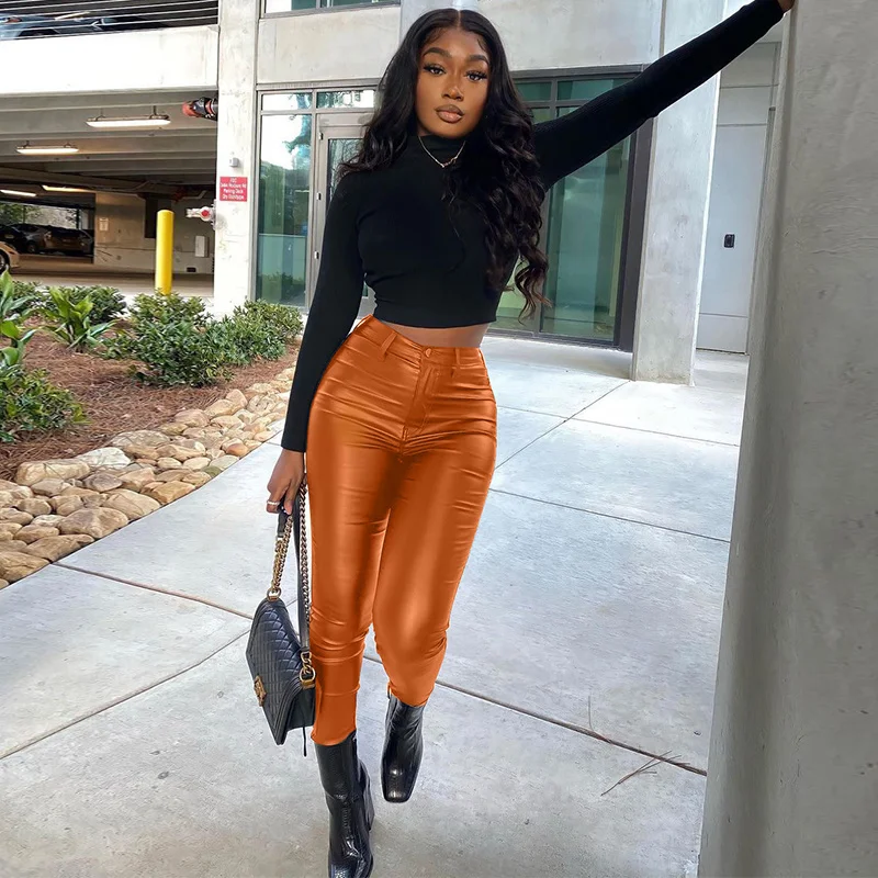 

Женские брюки из искусственной кожи, облегающие леггинсы с завышенной талией и молнией, эластичные брюки-карандаш для девушек, весна-осень 2022