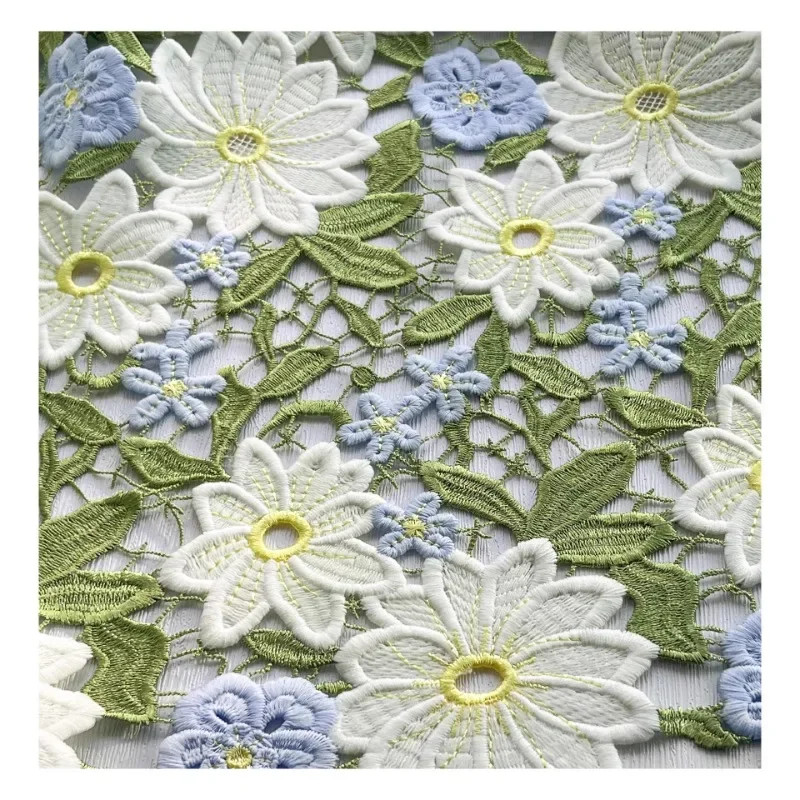 Green Hollow Water-soluble Embroidered Polyester Fabric Clothing Designer Fabric