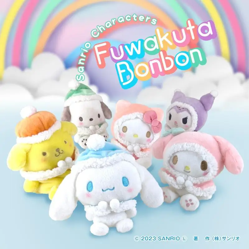 october-japan-sanrio-winter-cape-plush-doll-cinnamoroll-melody-kuromi-kitty-pochacco-pompom-purin-anime-toys-for-children-gift