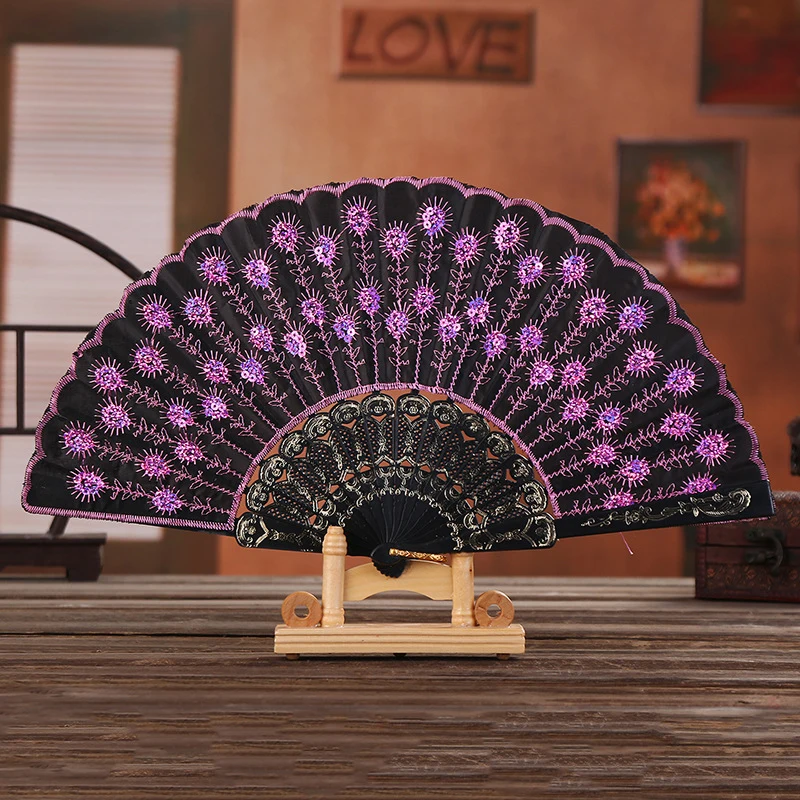 Description Picture 6 of itemLace Silk Folding Hand Solid Color Hollow Lace Women Hand Held Flower Fan Folding Wedding Fans Festival Gift Decor Spanish Style