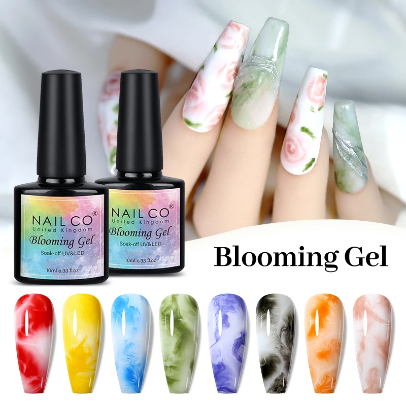 NAILCO 블루밍 젤, UV 플라워 수채화 젤, 광택제 바니시, 블라썸 네일 아트, 투명 매니큐어 효과, 네일 접착제, 10ml