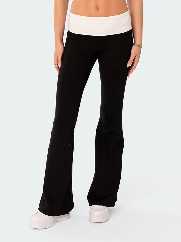 Women Fashion Flared Pants Casual Contrast Color