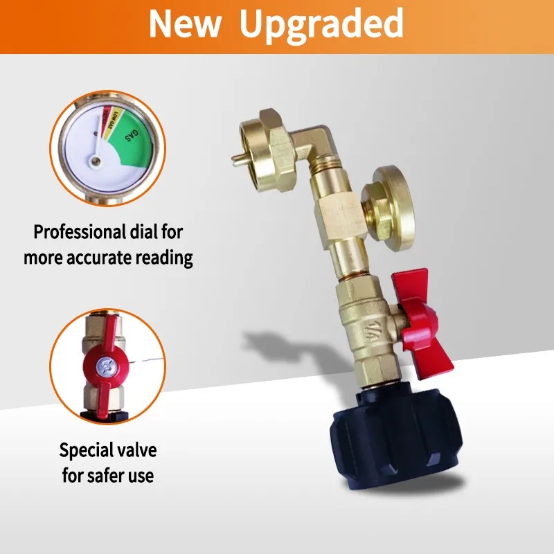 Propane Adapter with Brass Gas Pressure Gauge ON-off Control Valve for QCC1