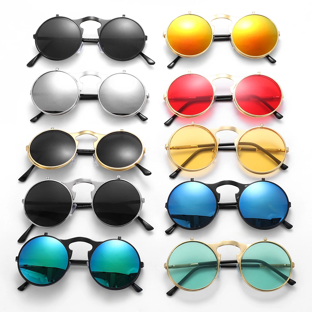 

Vintage Circle Glasses Metal Frame Eyewear Flip-Up Sunglasses Steampunk Sunglasses Round Sunglasses
