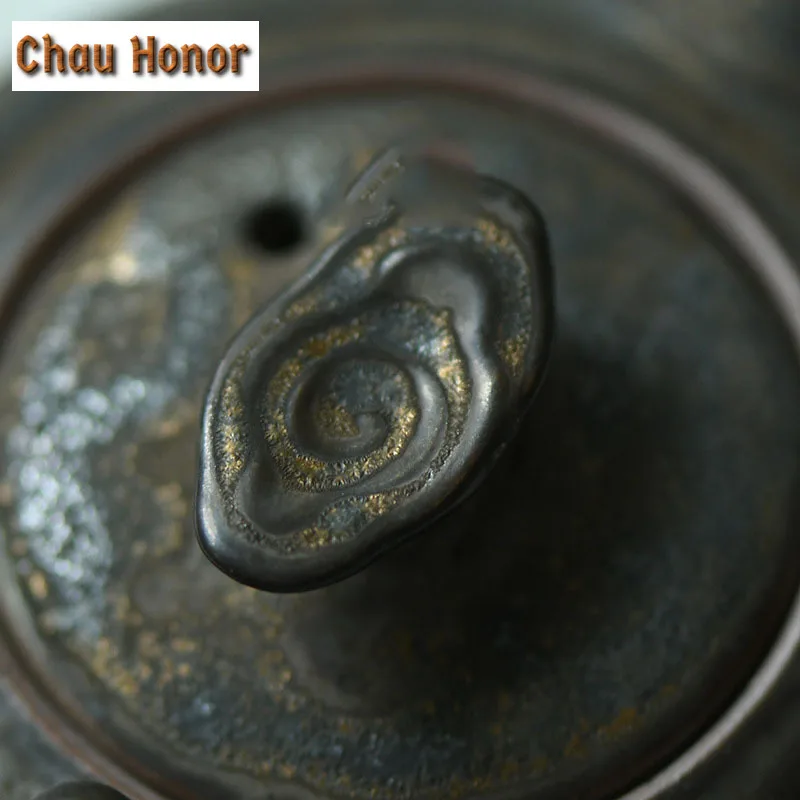 210ml Retro Coarse Ceramic Teapot Handmade Crescent Handle Pottery Tea Pots Kung Fu Tea Master Pot With Strainers Gift Packaging