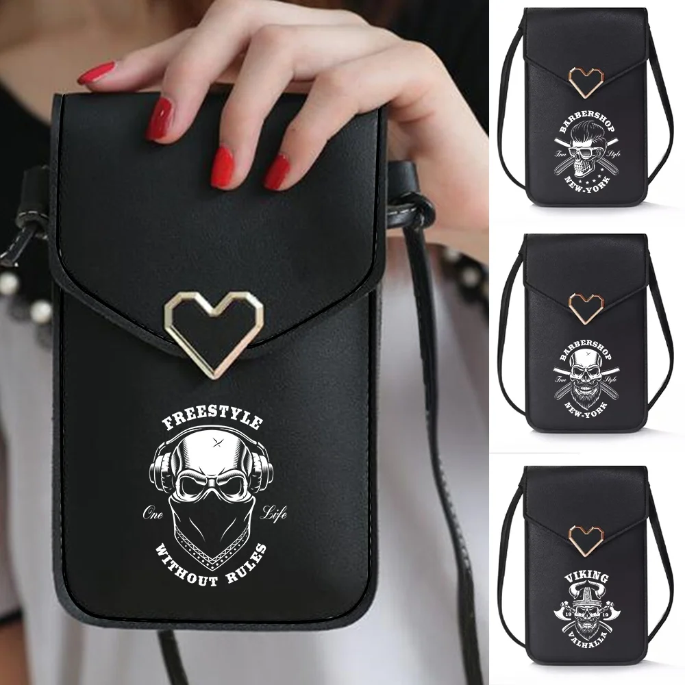Leather Wallets Shoulder Bag Crossbody Bag Touch Screen Mini Mobile Phone Bags Pu Small Cell Phone Storage Packet Skull Series