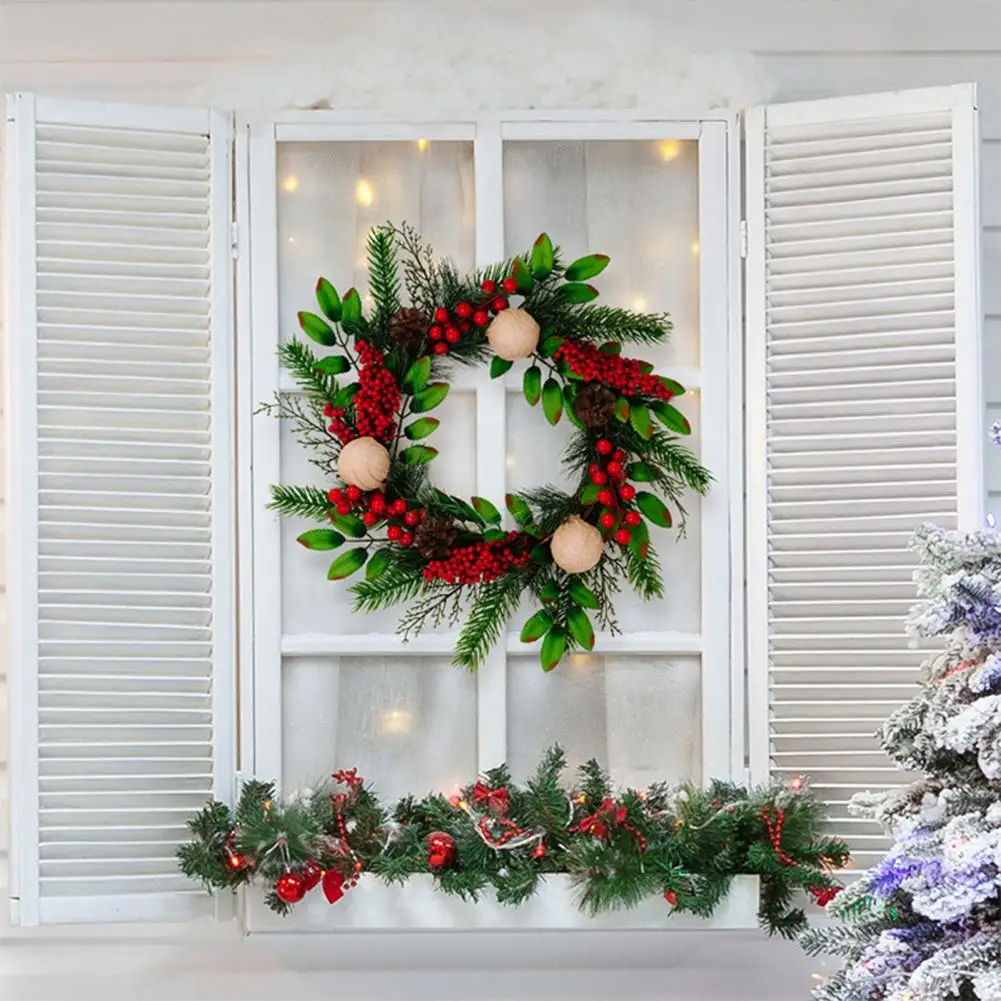 

Home Decor Wreath Festive Christmas Wreath with Pinecones Berries Ornaments 18.5 Inch Door Window Mantle Decoration for Home